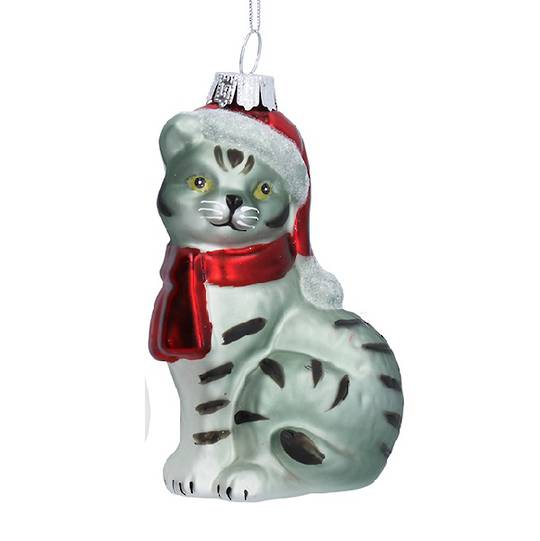 Glass Cat, Grey with Scarf & Hat 10cm *ETA NOV